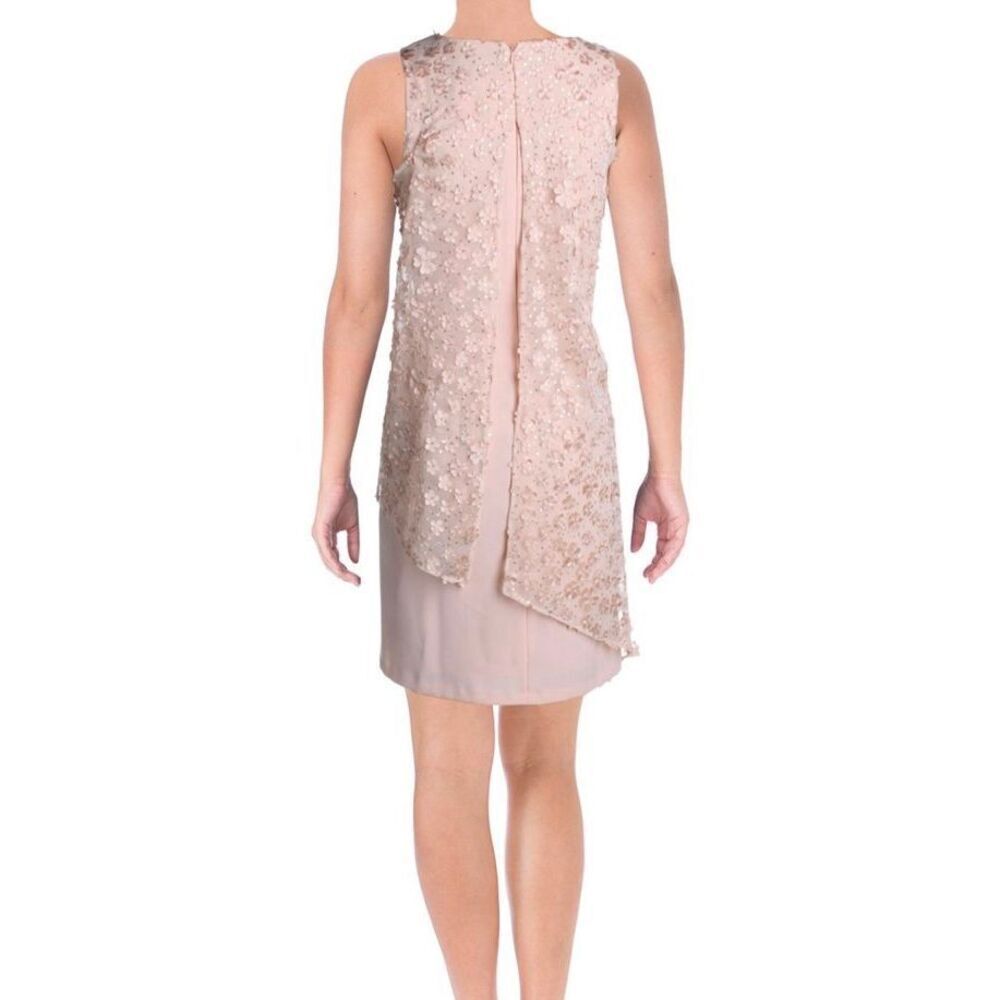 NWT Tahari ASL Women's Peach Floral Lace Overlay Dress. Size 16 - Picture 2 of 11